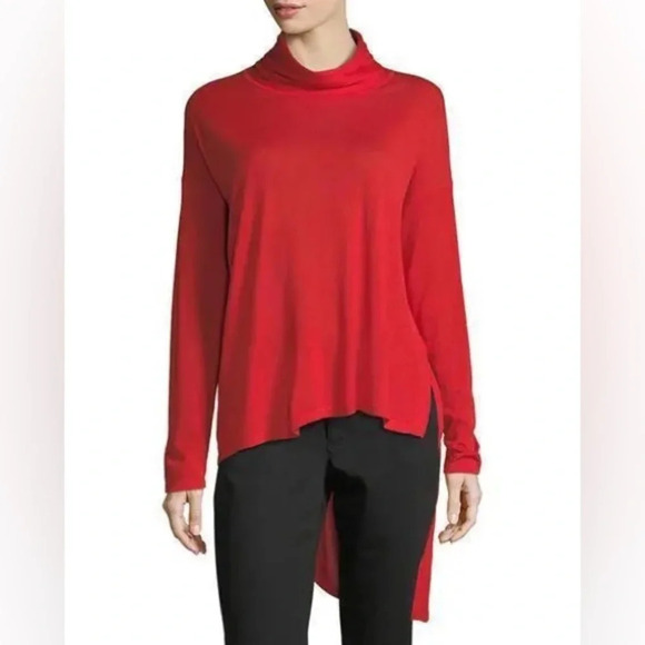 Eileen Fisher Sweater Women's XL Red Asymmetrical Merino Wool Drapey Cowl Casual - Picture 5 of 14